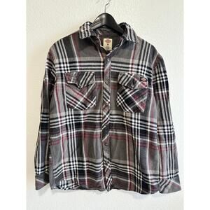Dickies Men's Heavy Gray Striped Flannel Button Down Pocket Shirt Size M